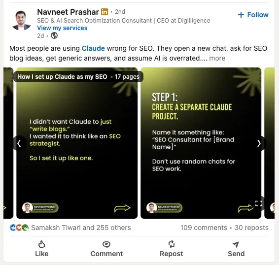 Linkedin carousel published in feed