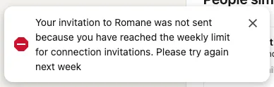 window when reaching weekly invitation limit on linkedin