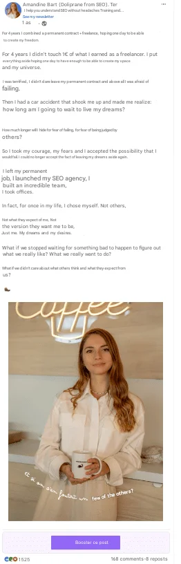 Ejemplo de publicación emocional en LinkedIn