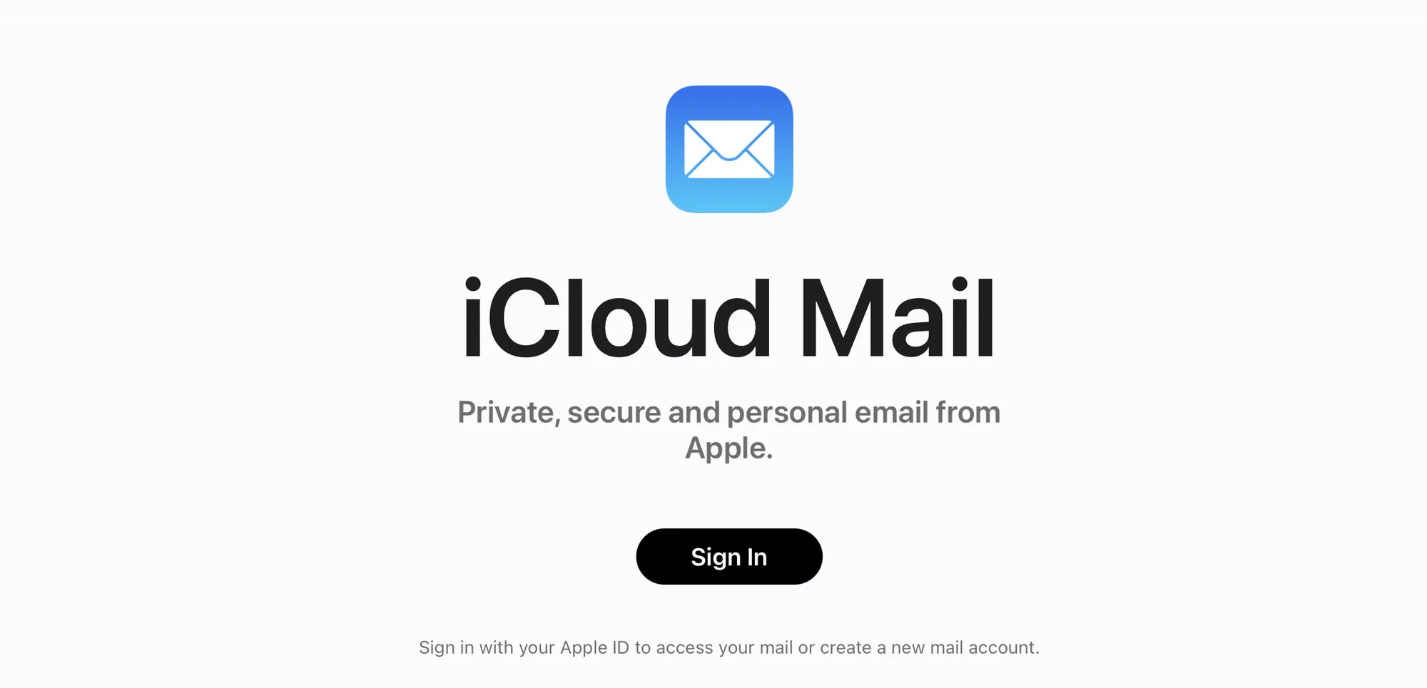 Interface de connexion iCloud Mail Apple