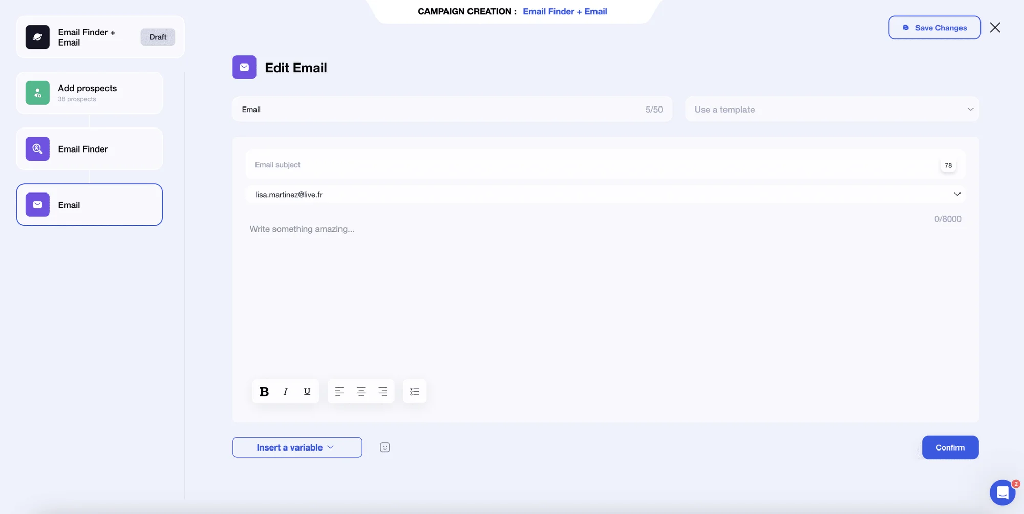 Escreva e personalize um e-mail de prospeção no Waalaxy.
