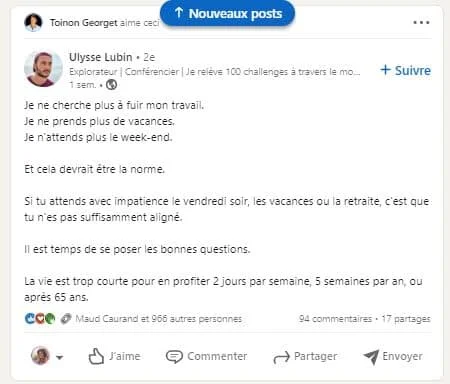 Publication LinkedIn conseil work-life balance