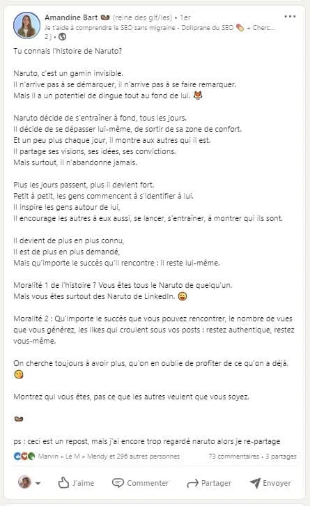 Histoire Naruto moralité LinkedIn