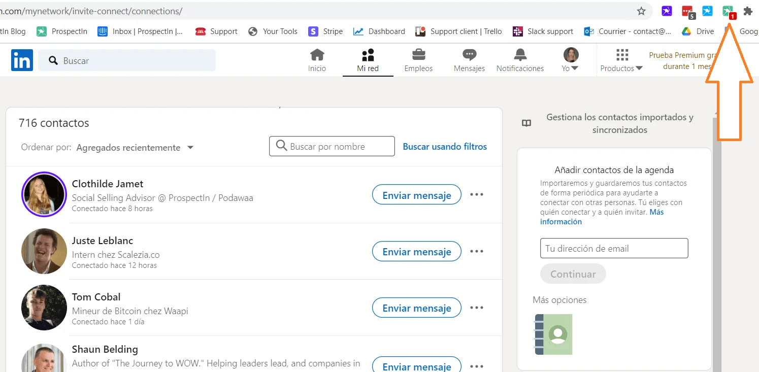 Interface LinkedIn gestion contacts Waalaxy