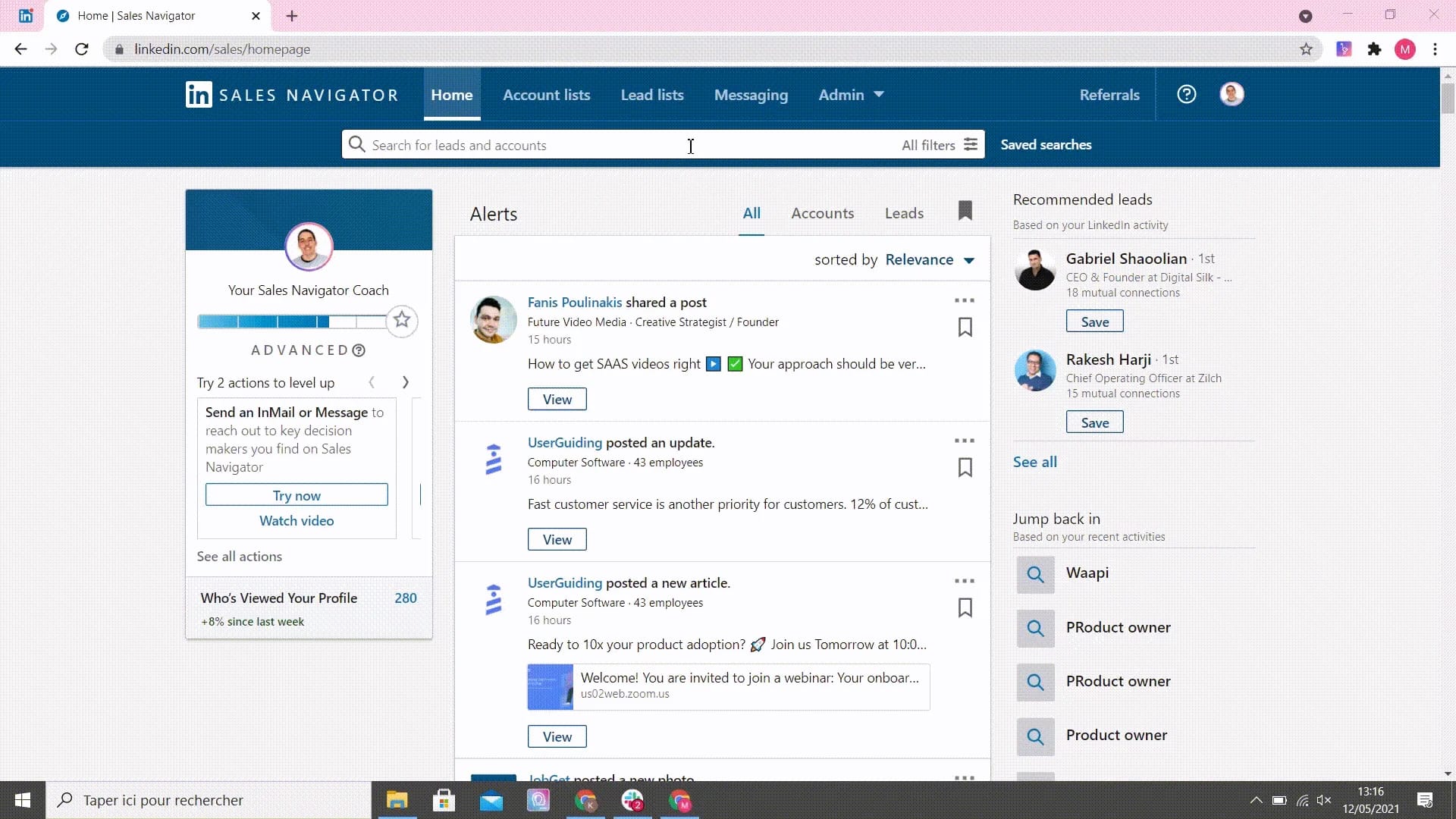 Importer depuis une recherche Sales Navigator