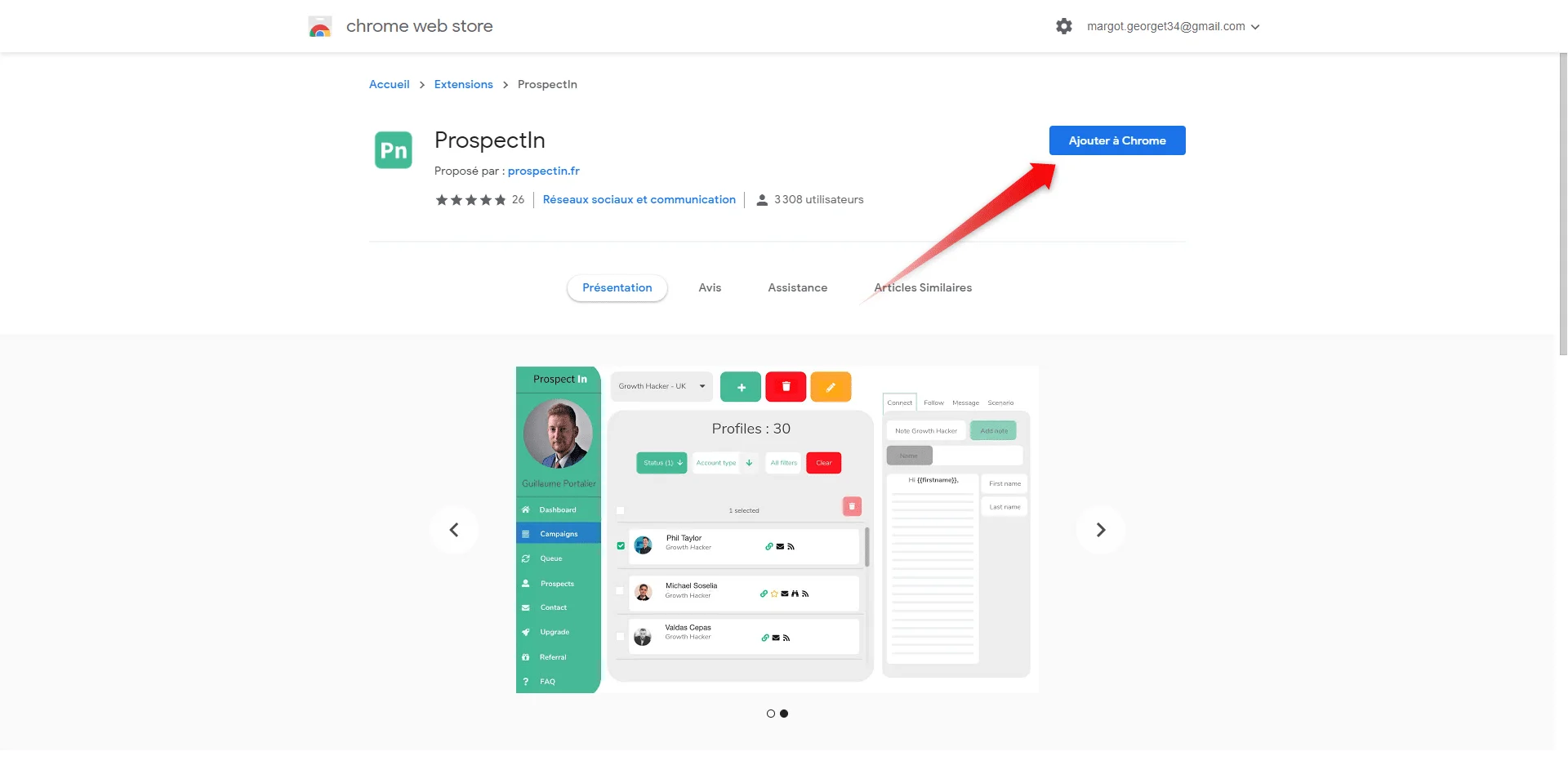 Prospectin extension Chrome web store