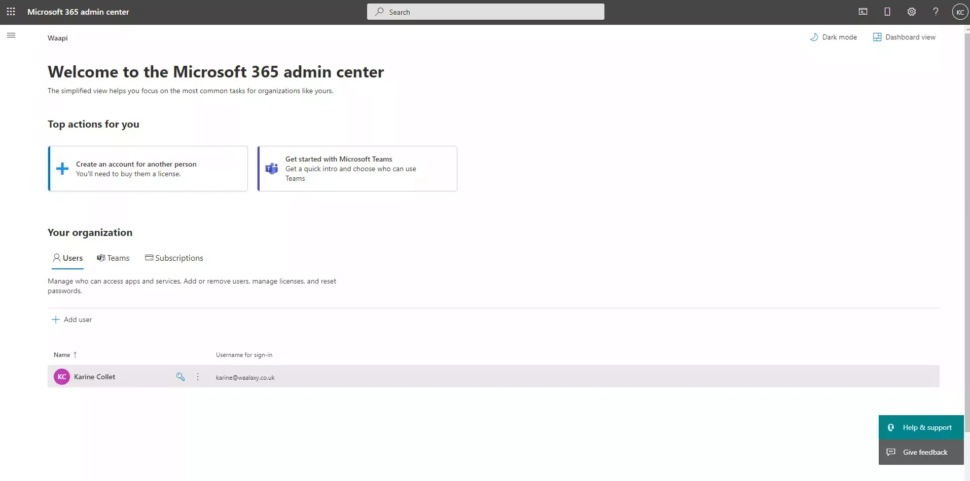 MS365 Admin center