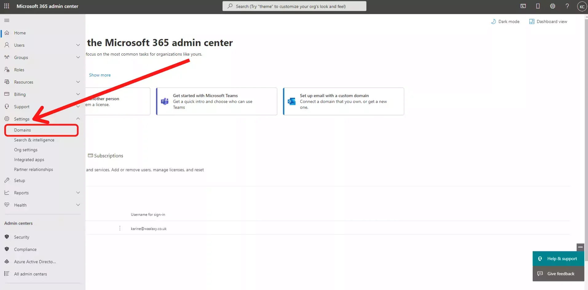 Admin center MS365 2