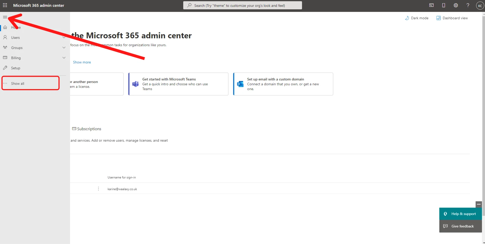 Admin center MS365 1
