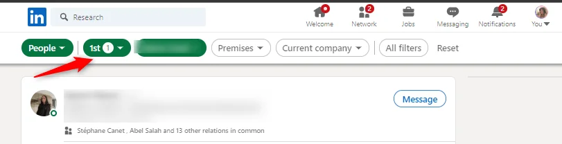 Filtre recherche LinkedIn 1er degré