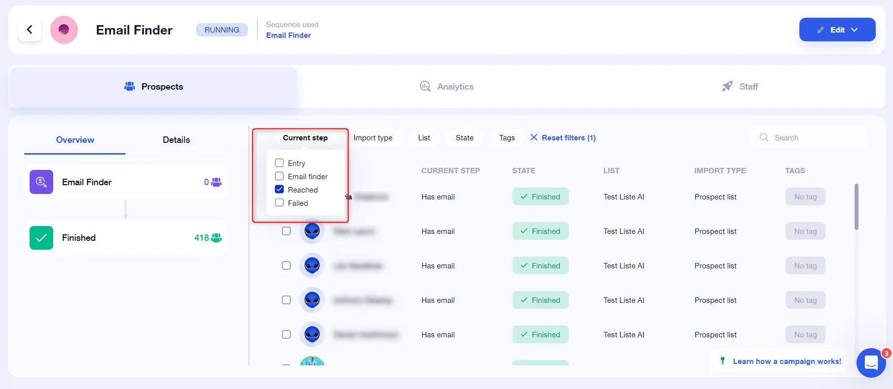 Prospects trouvés avec Email Finder Waalaxy