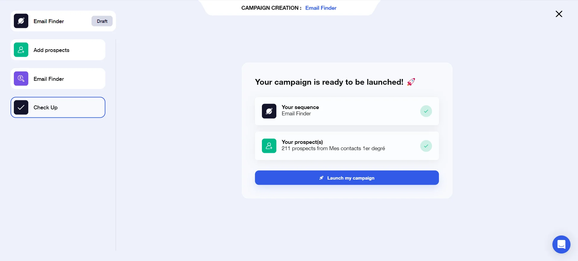 Campagne Email Finder prête au lancement