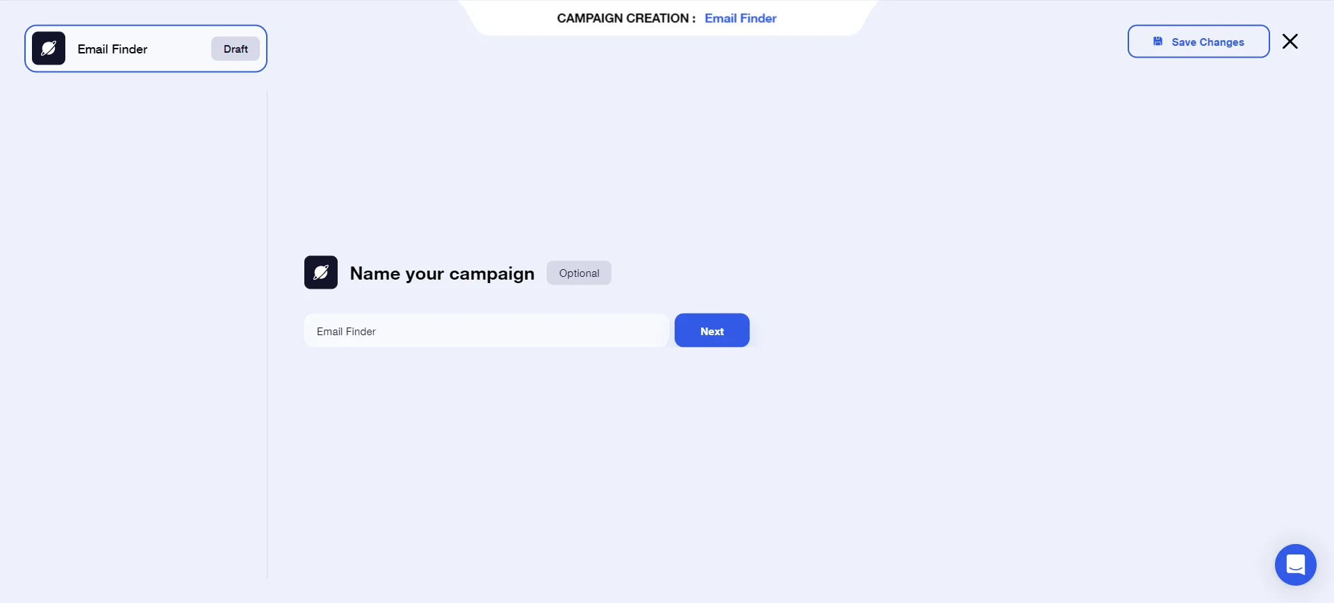 Interface de création campagne Email Finder