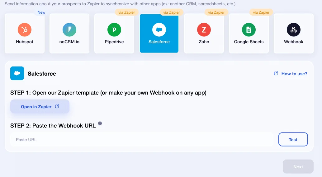 Integration of third-party tools on Waalaxy.