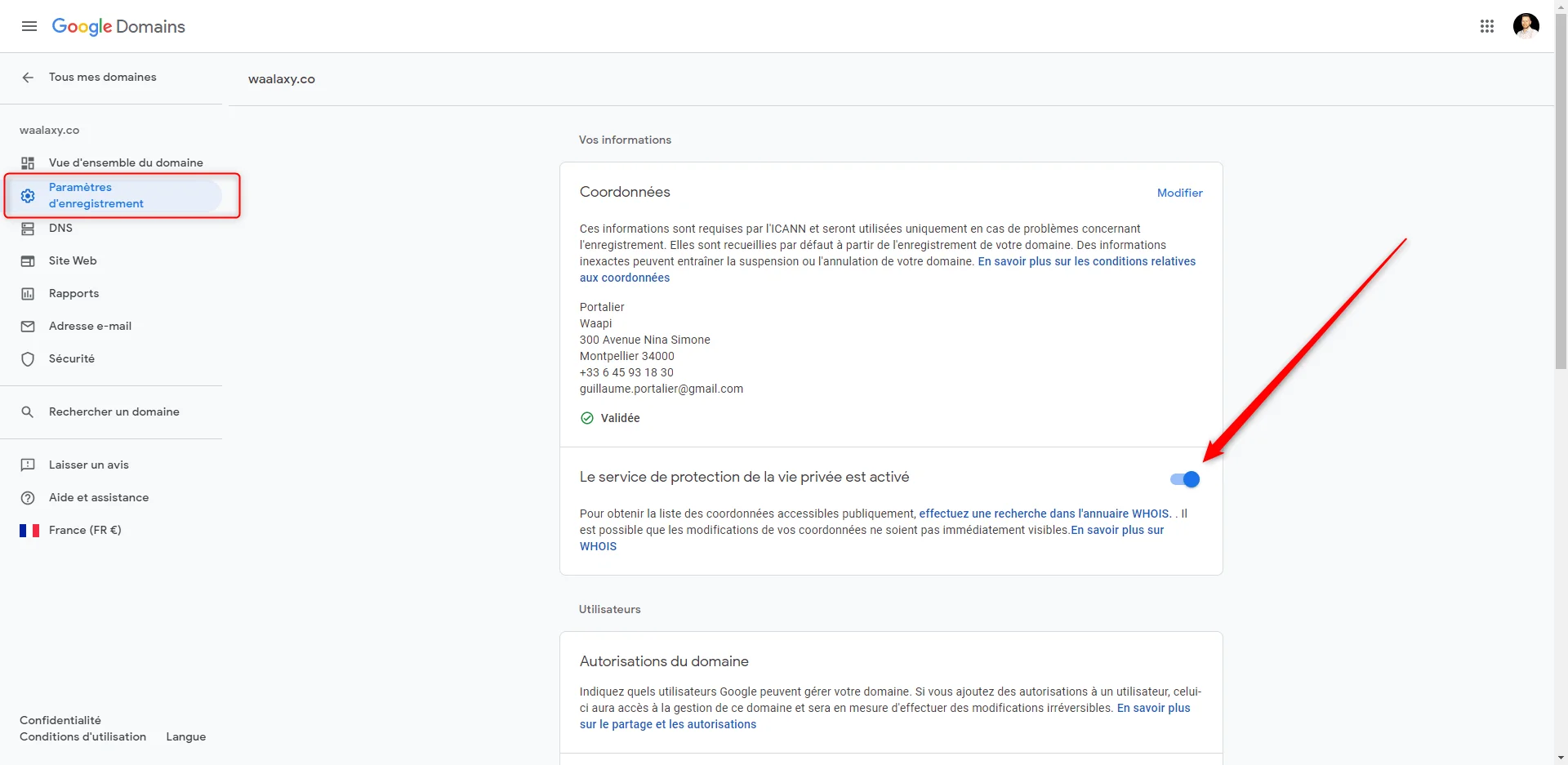 désactivez le WHOIS
