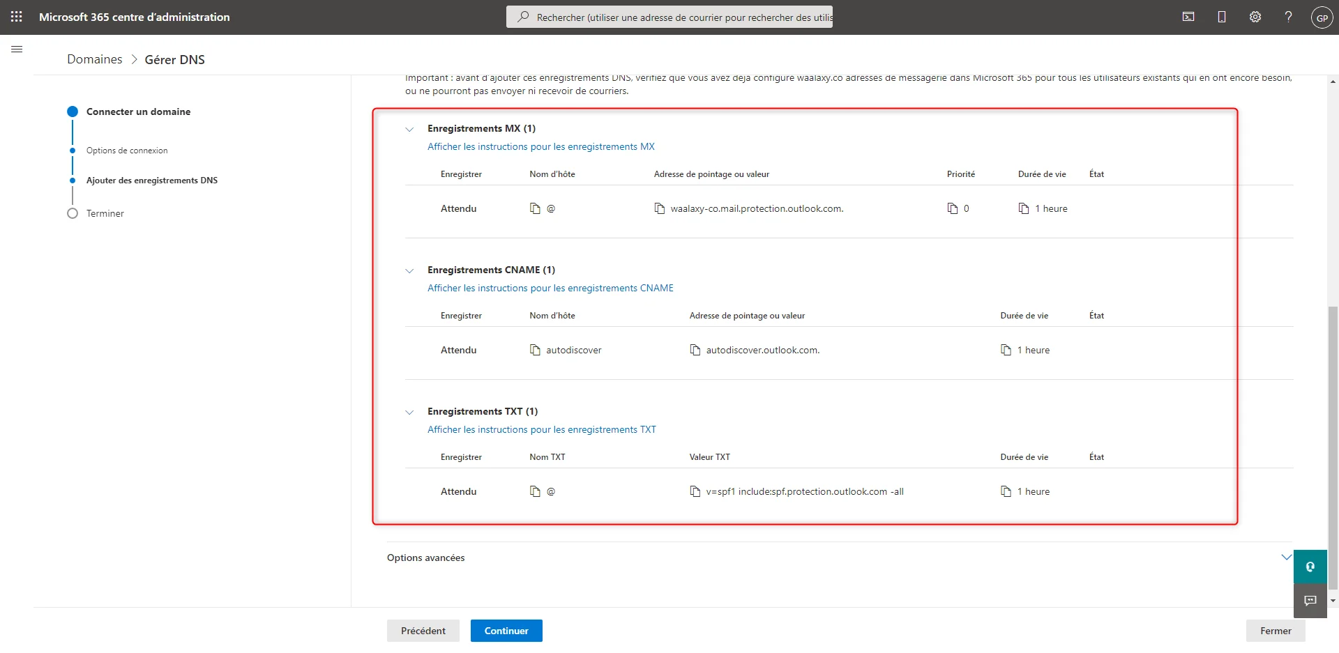 paramétrer waalaxy google domains menu