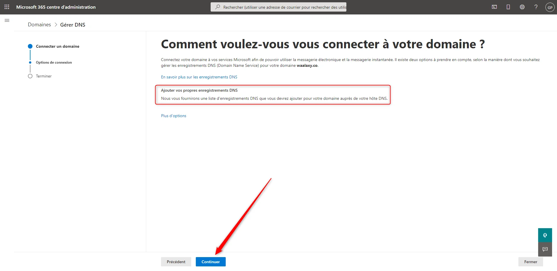 confirmer connexion au domaine