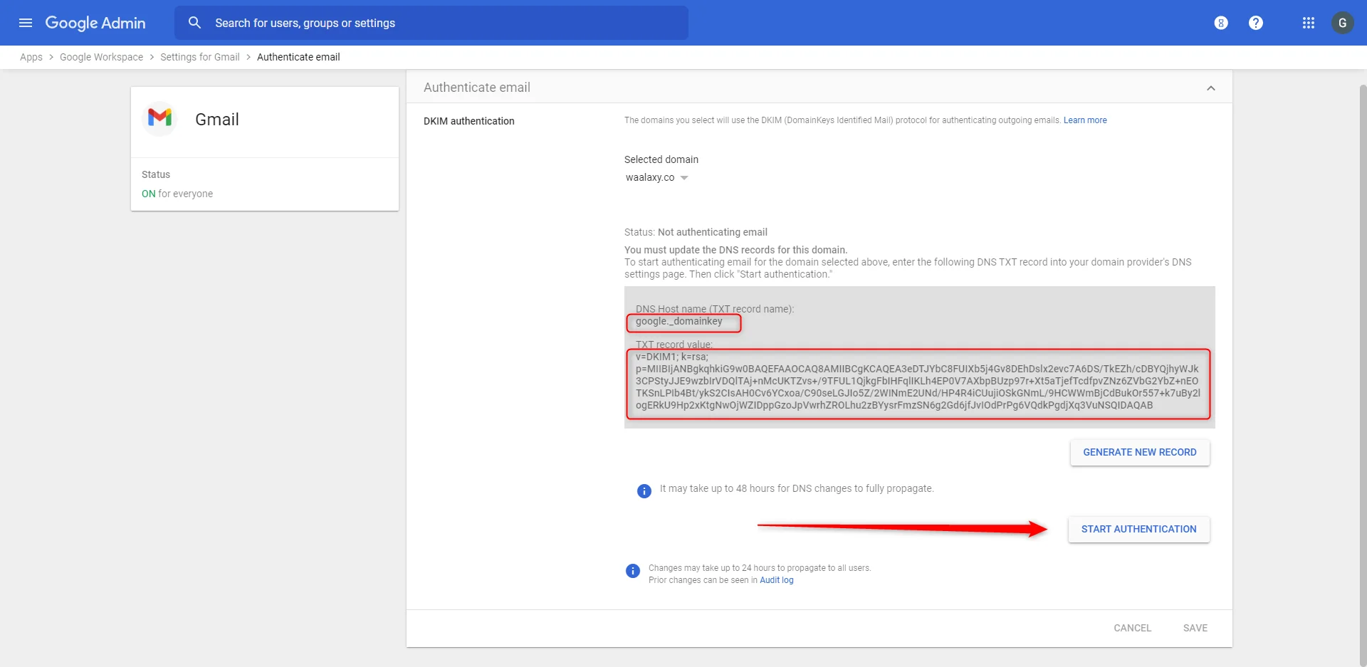 paramétrer waalaxy google domains adresse mail