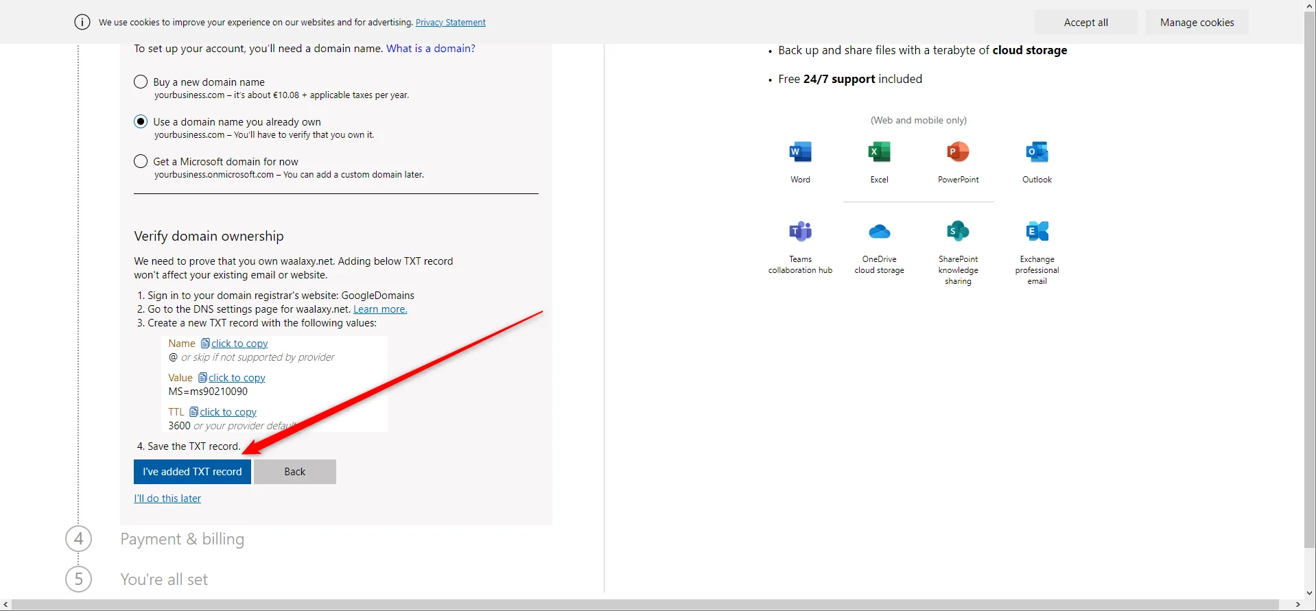 paramétrer waalaxy google domains add
