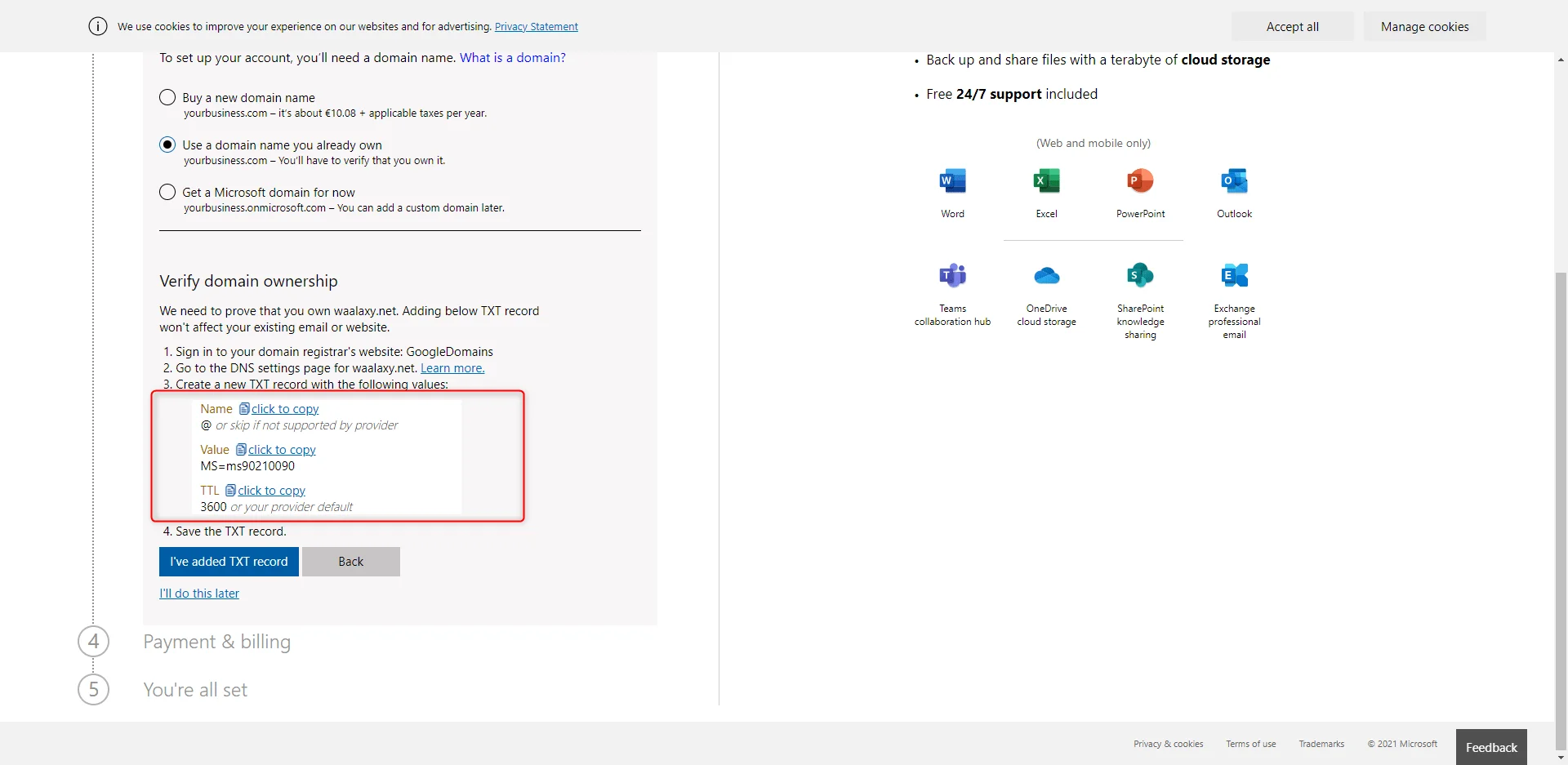 paramétrer waalaxy google domains options