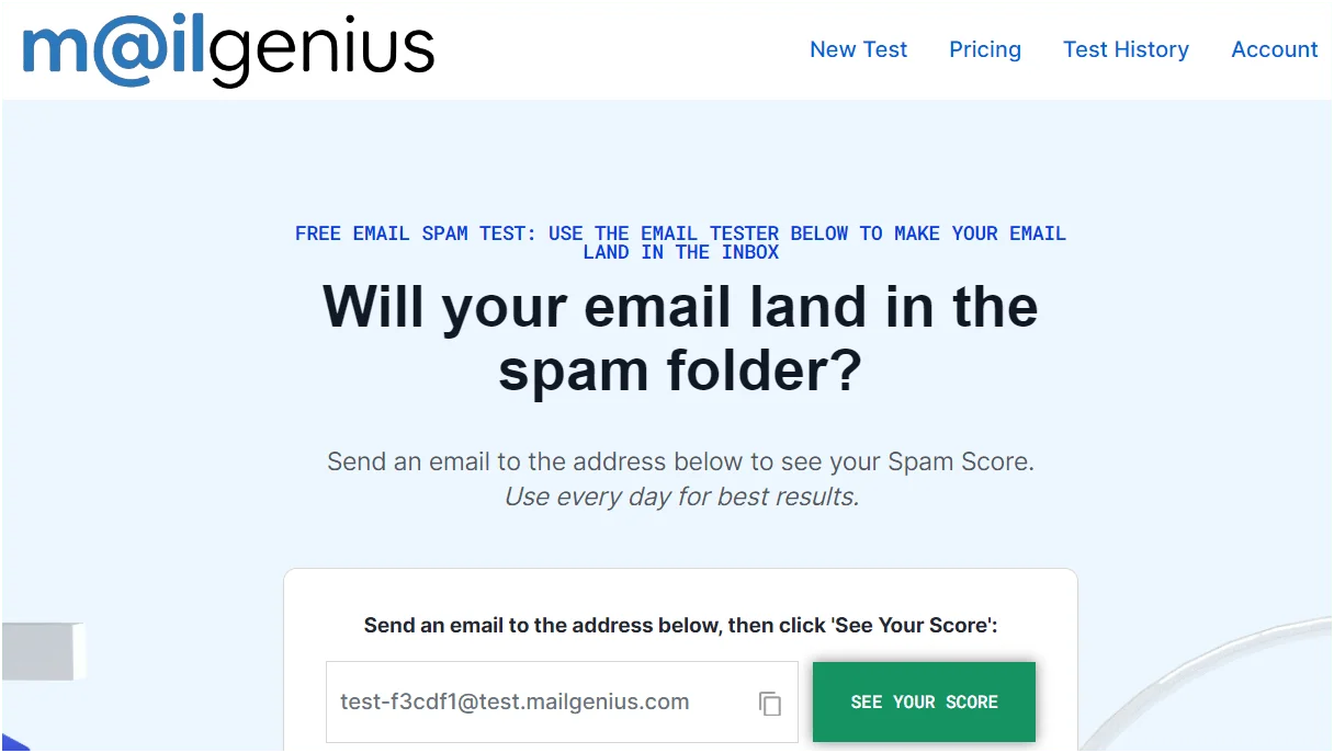 MailGenius outil test spam email
