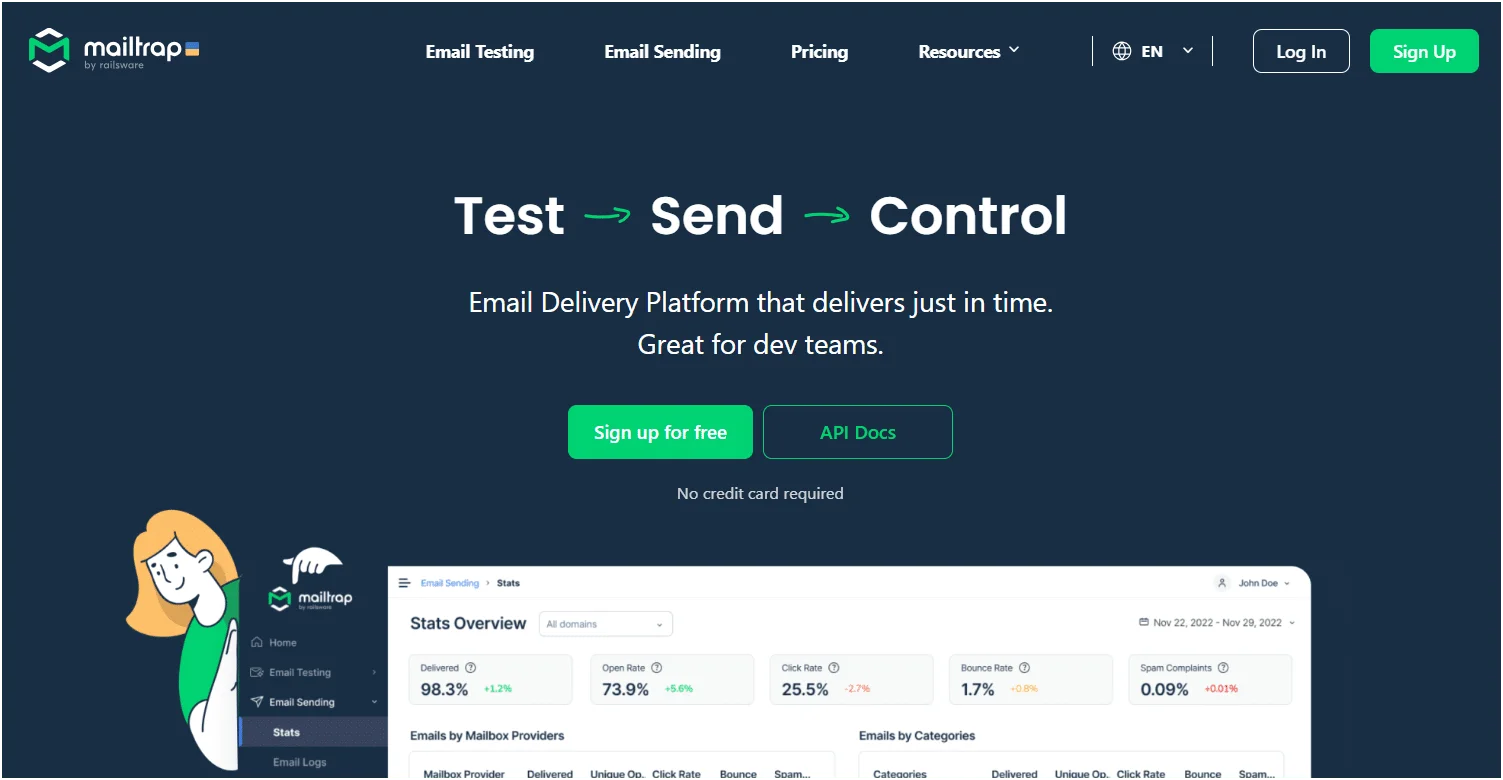 Test send control email delivery Mailtrap