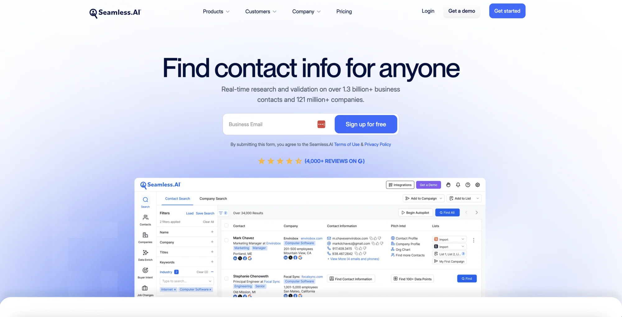 Seamless.ia, homepage van de website