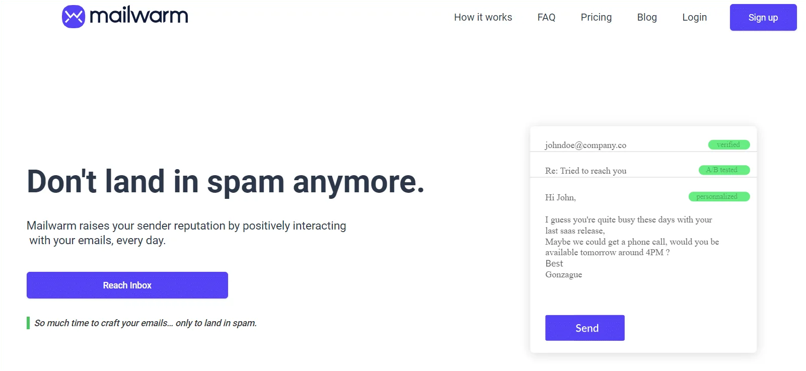 Mailwarm email deliverability spam prevention