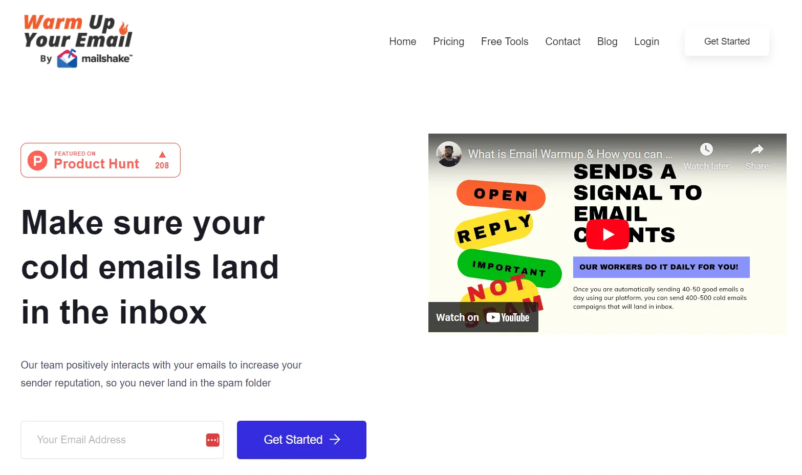 Warm up your email Mailshake landing page