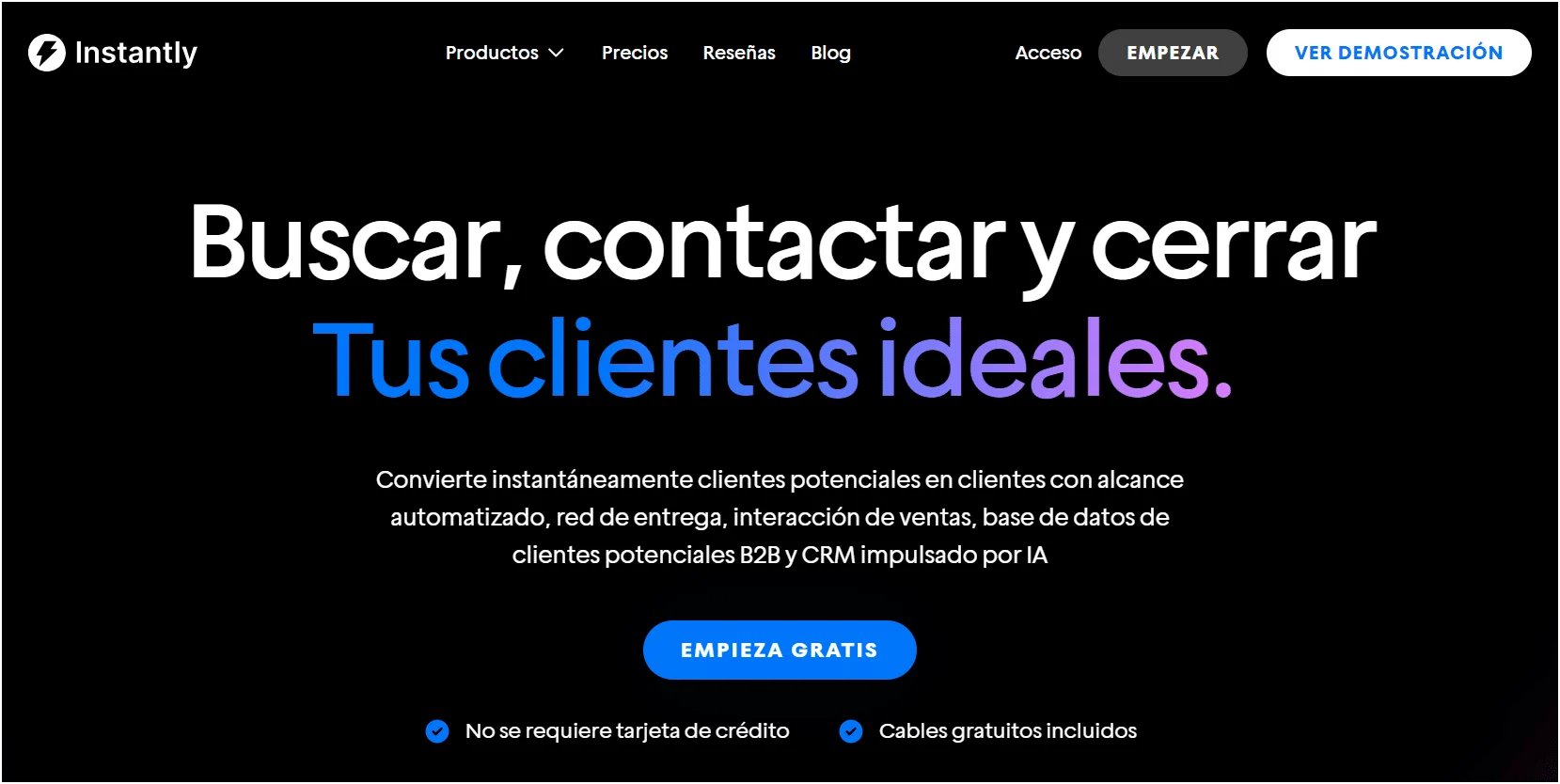 Homepage Instantly CRM prospection automatisée