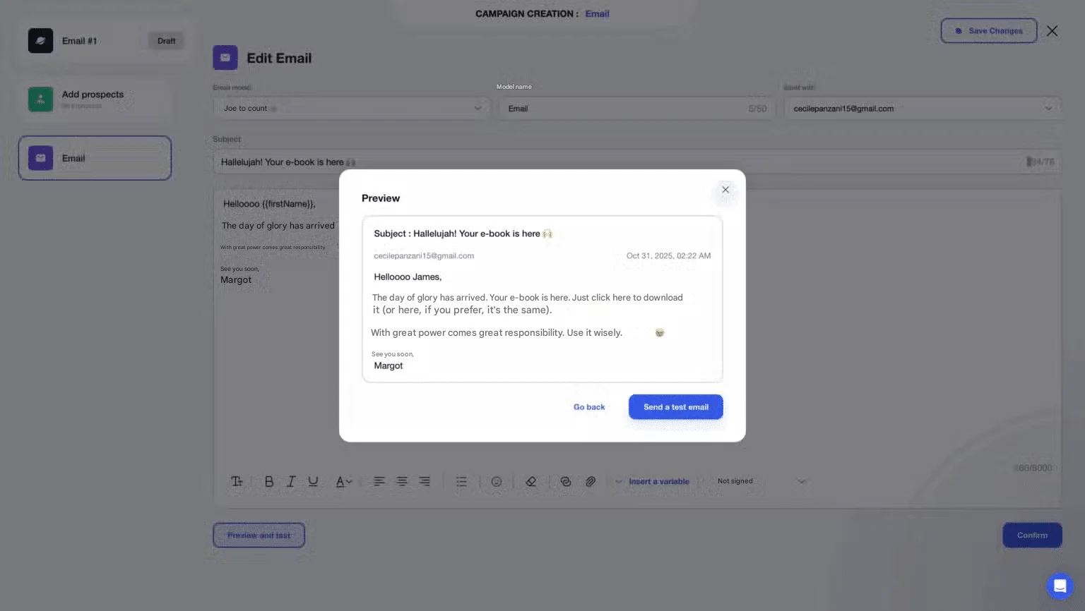 email conversion rate message