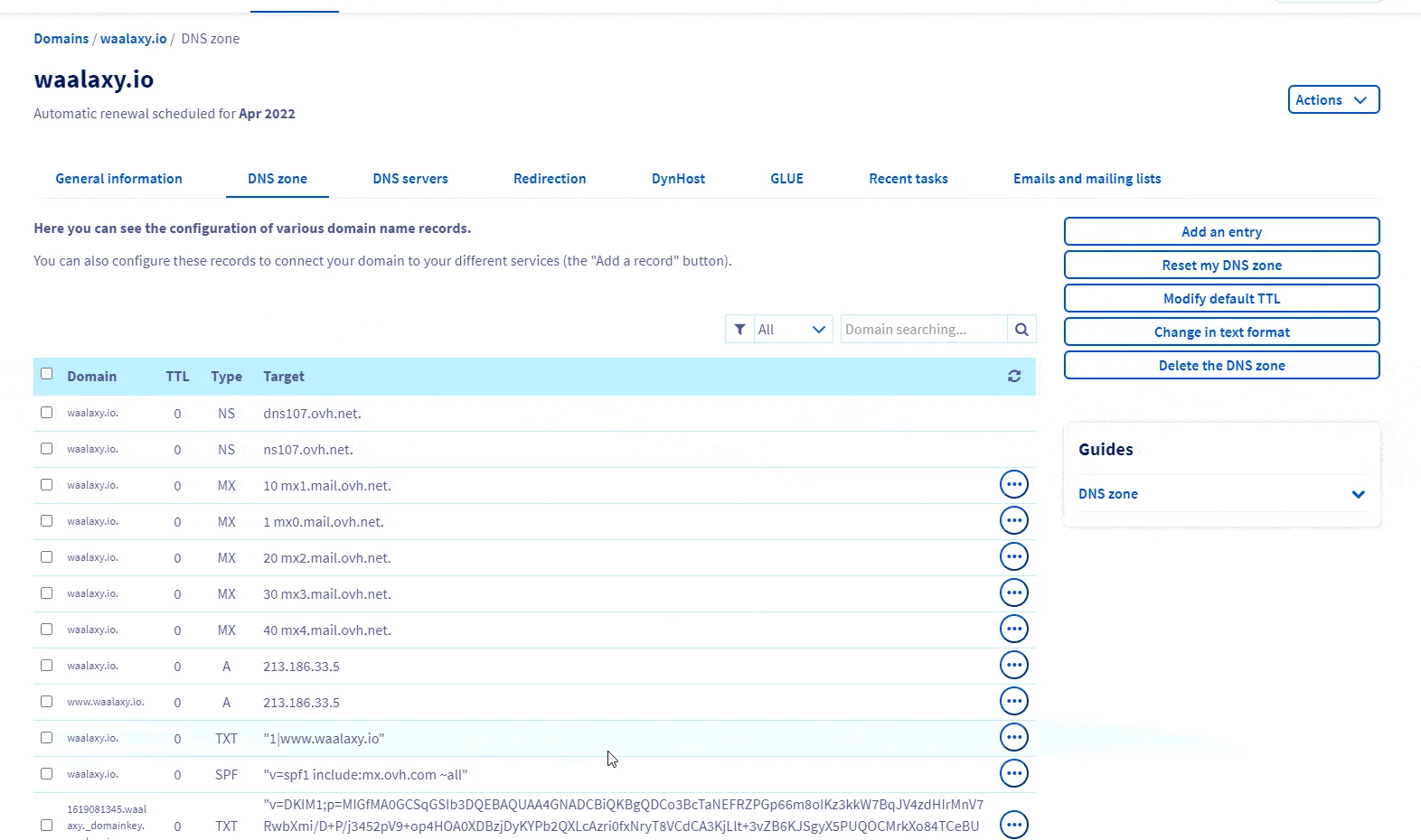 Configuration zone DNS Waalaxy