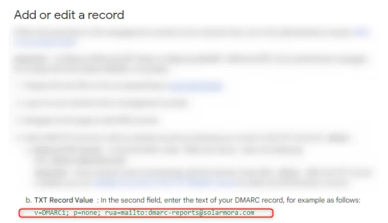 DMARC record value example Waalaxy