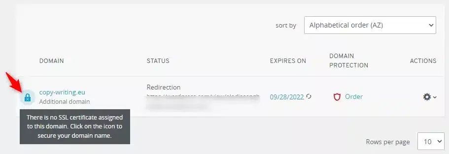 Copywriting EU domain SSL certificate warning