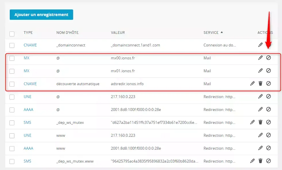Enregistrements DNS domaine Ionos