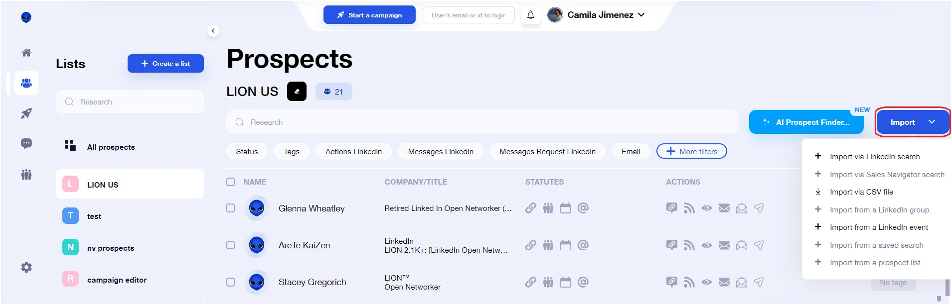 Upload your Prospect List - Waalaxy
