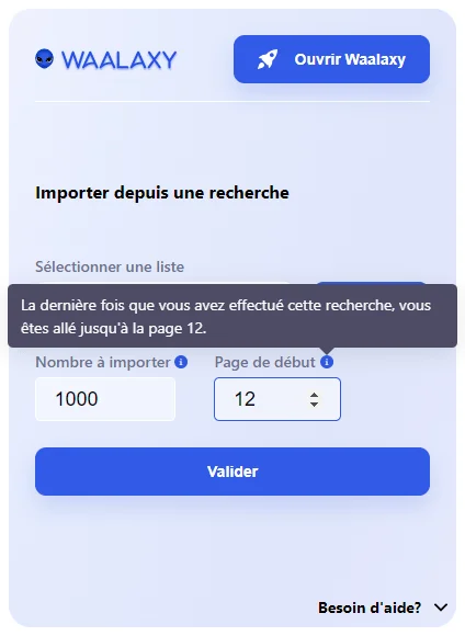 Importer des données Waalaxy recherche