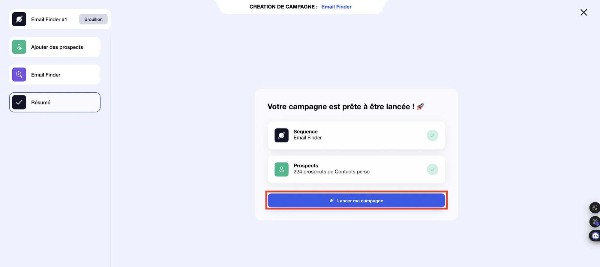 Email Finder: Campaign summary.