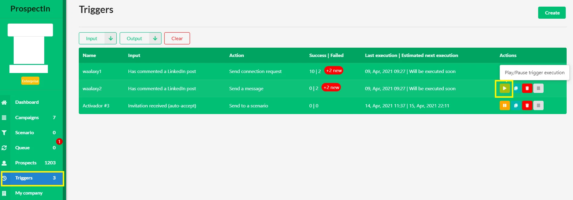 Waalaxy triggers automation LinkedIn