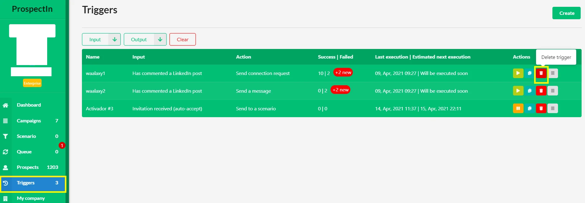 Triggers prospection Waalaxy LinkedIn