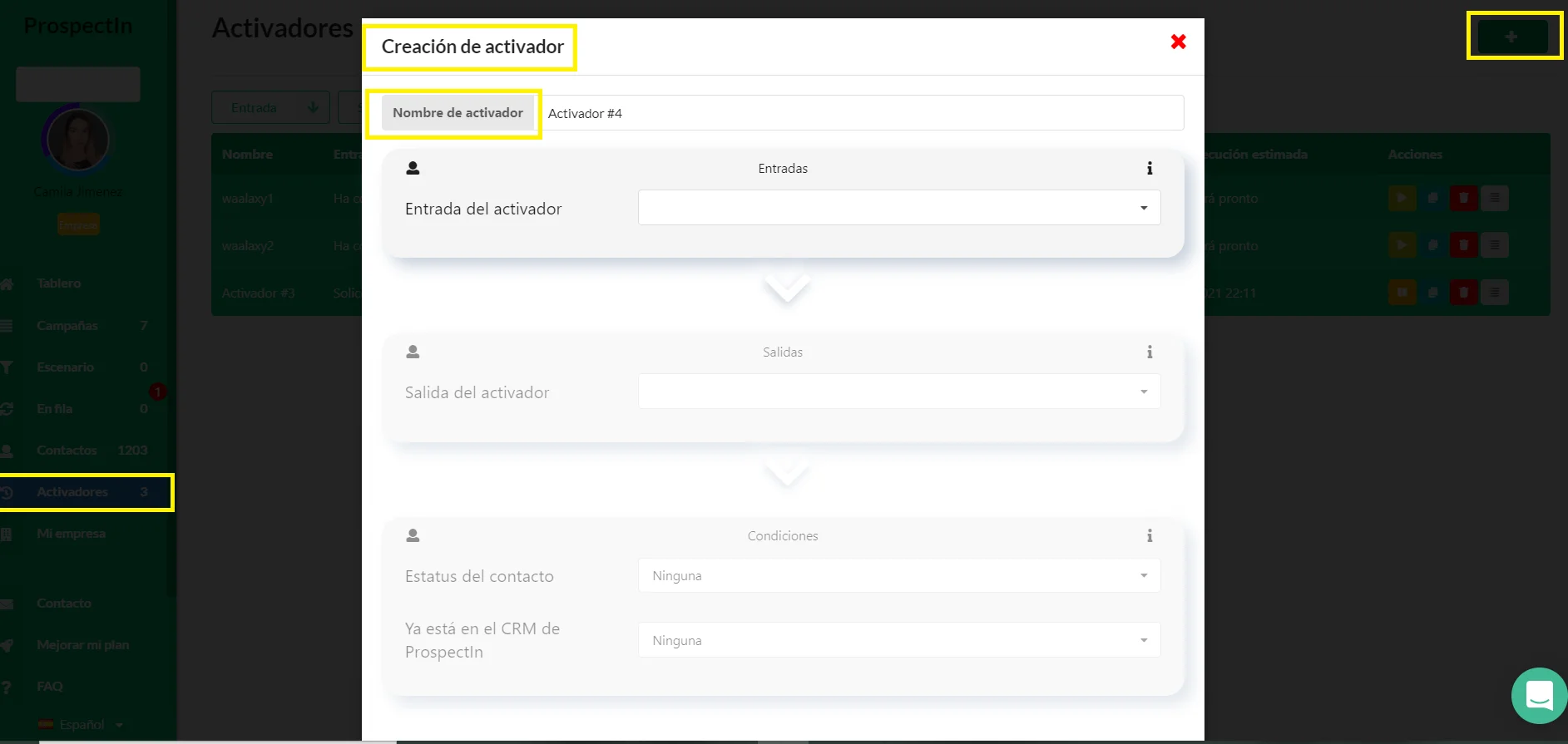 Creación activador Waalaxy formulario prospección