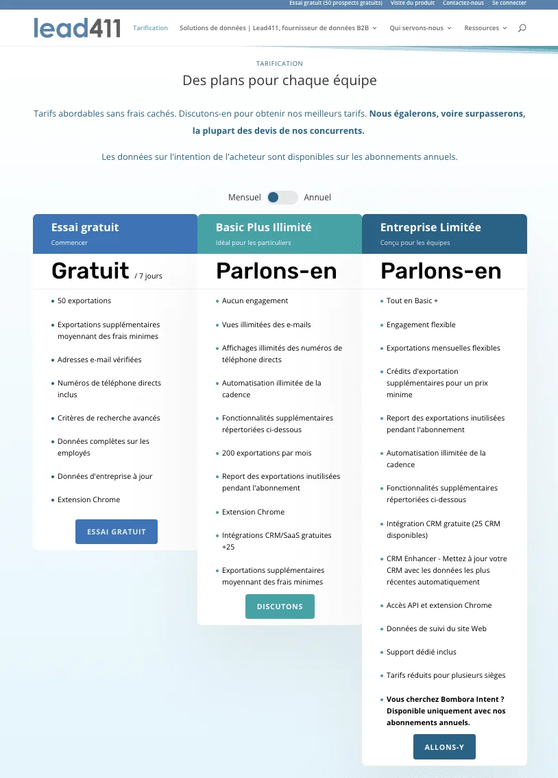 Lead411 Tarifs