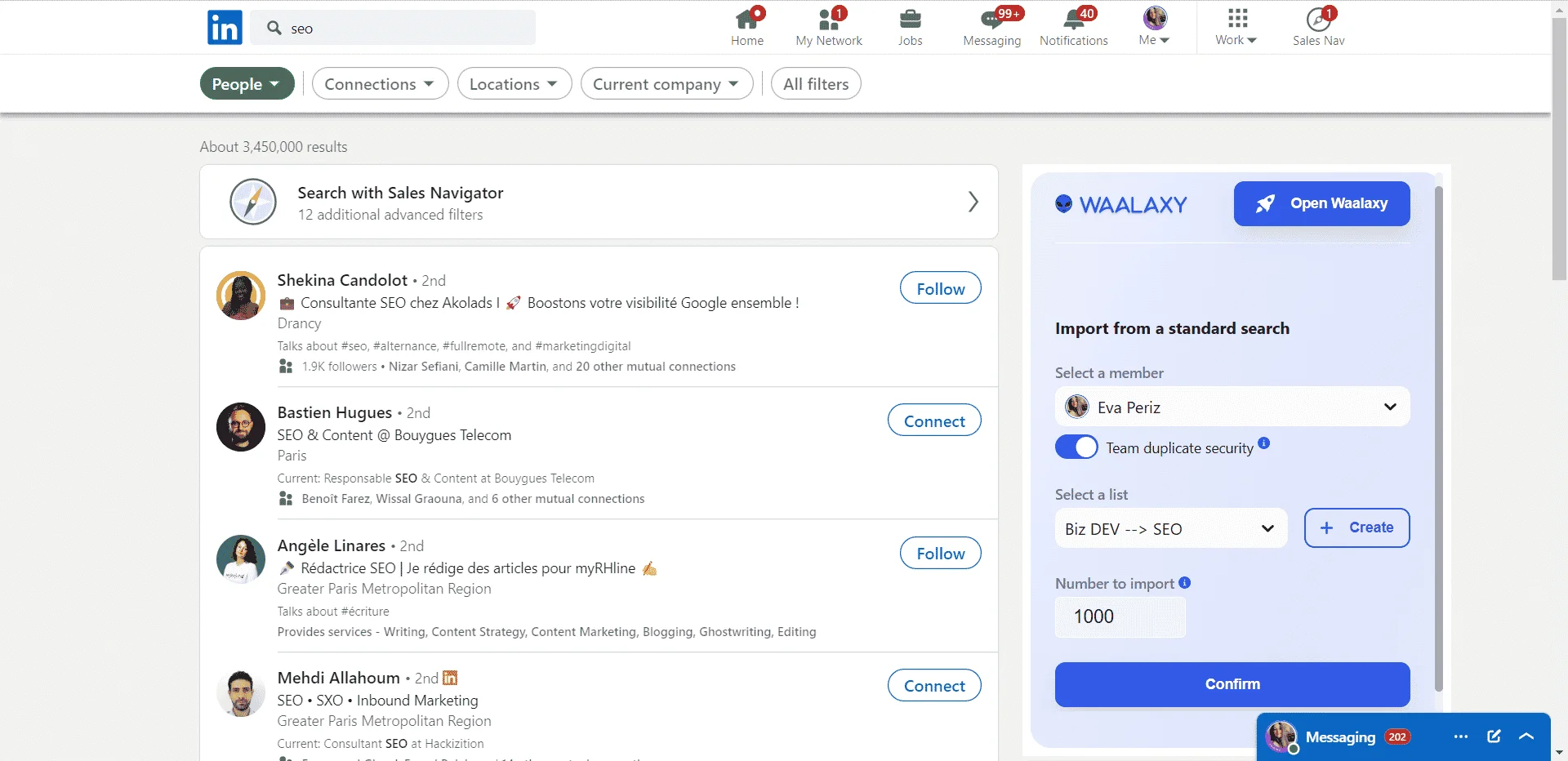 Résultats recherche LinkedIn SEO Waalaxy