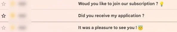 Message d'application : invitation à rejoindre la subscription, confirmation de réception et remerciement.