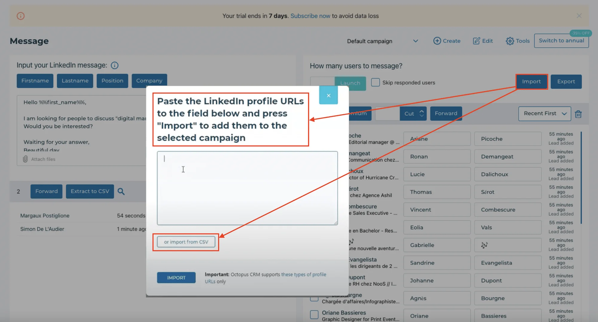 Import leads to LinkedIn with Octopus CRM (option 2)