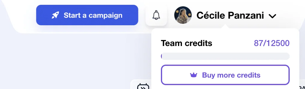 Interface Waalaxy crédits équipe