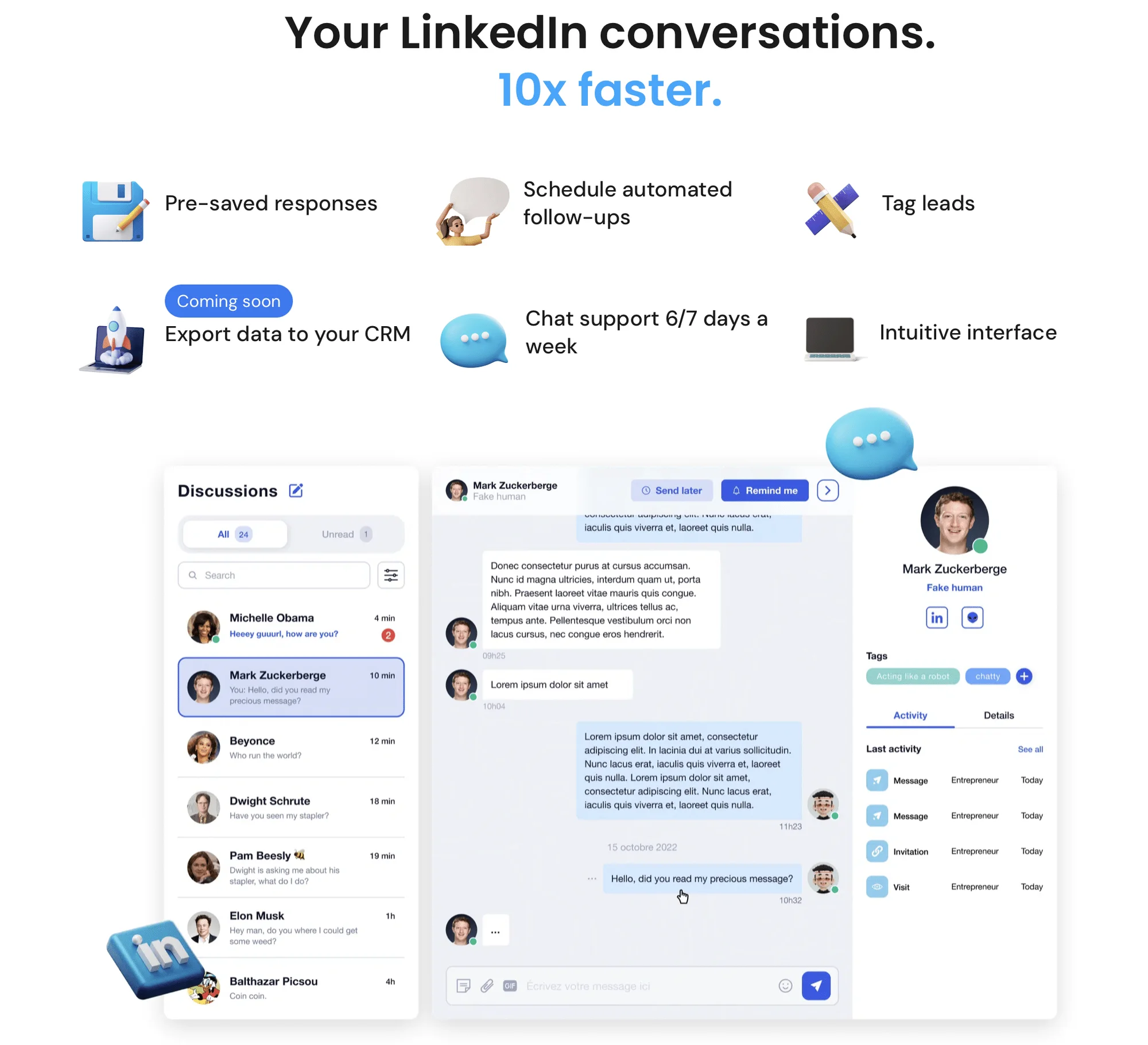 Waalaxy LinkedIn conversations automation interface