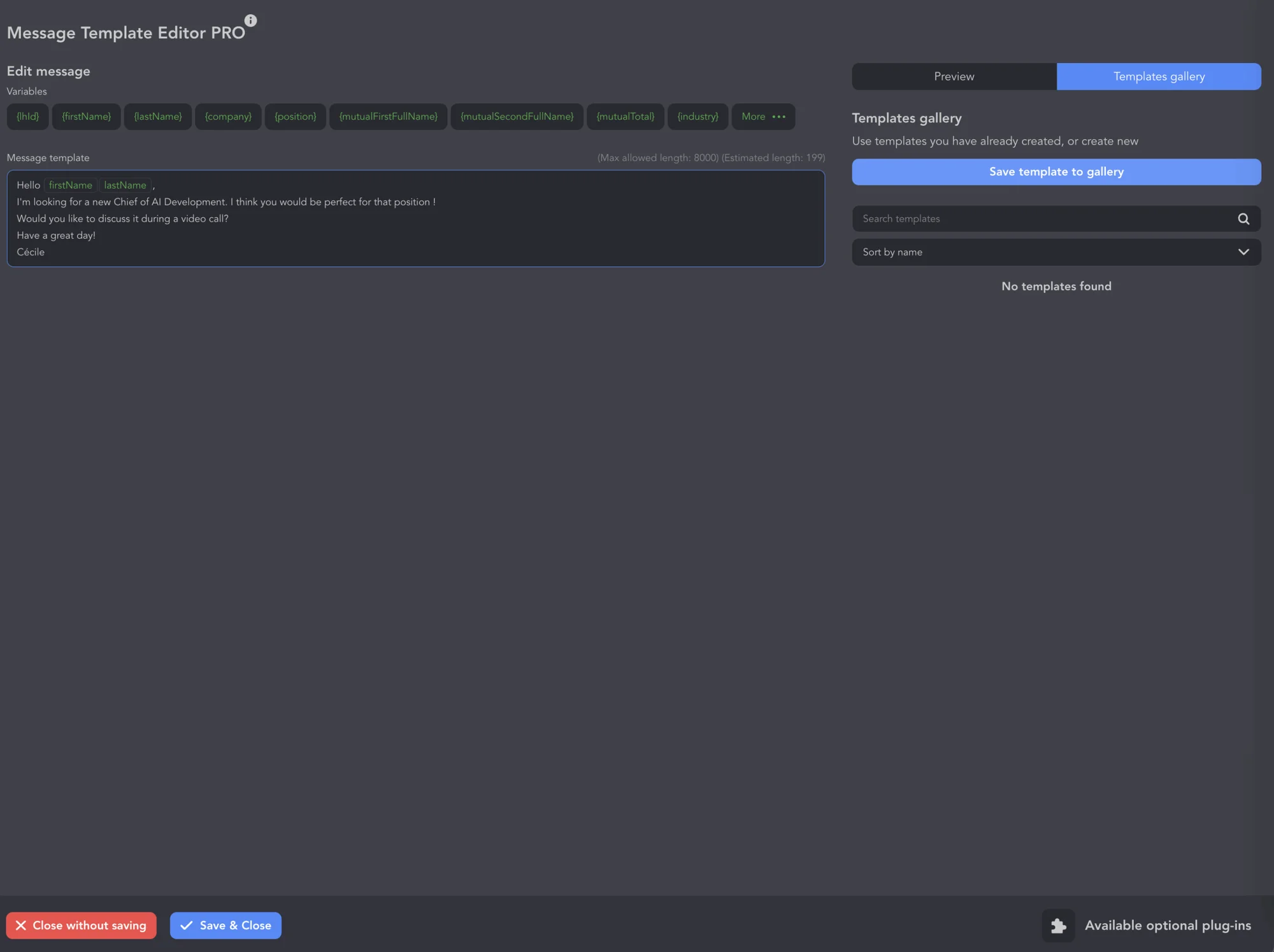 Message personnalisé LinkedHelper