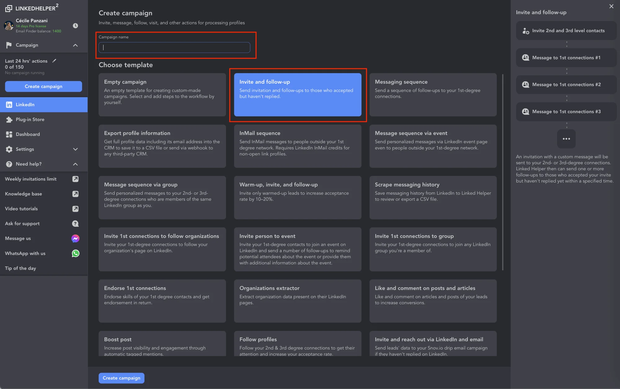 Scénario LinkedHelper