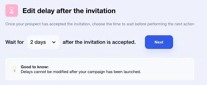 Edit delay after invitation Waalaxy
